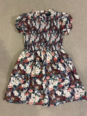 Janie and Jack Navy Floral Smocked Dress with Pink and White Blooms